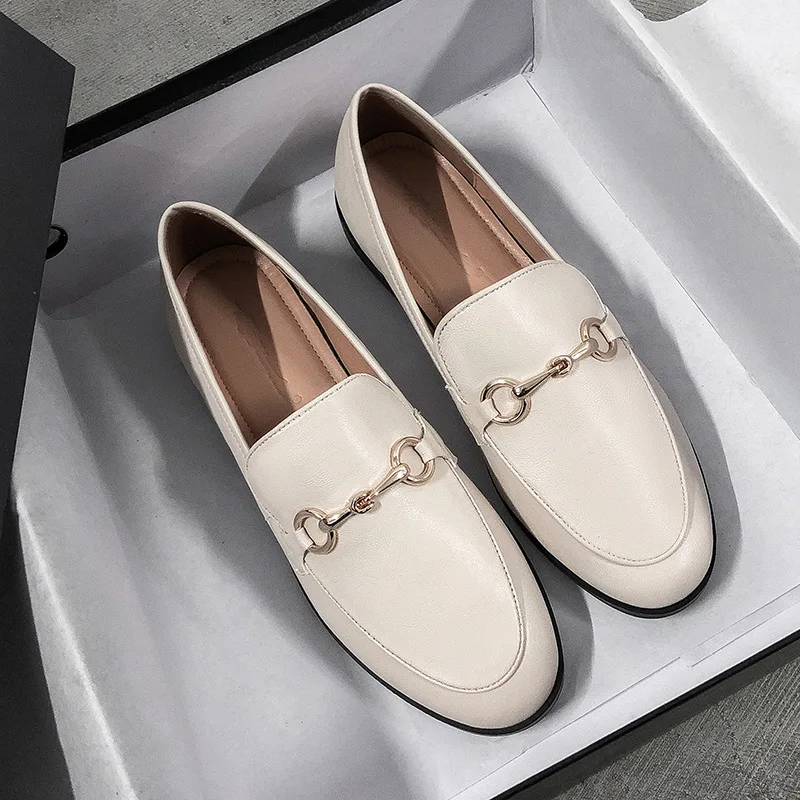 

Women's Single Leather Shoes Spring One-pedal Flat-bottomed Versatile Retro Loafers Women Shoes Fashion British Ladies Loafers