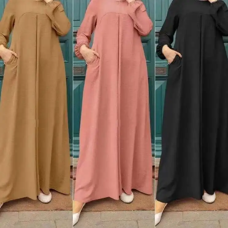 

Muslim Women's Casual Solid Color Spliced Elastic Cuffs Women's Dress Long Skirt Factory Batch Dubai Luxury Islam Elegant