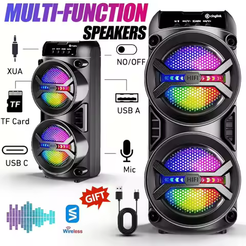 Portable Bluetooth Subwoofer - Double Speaker, Wireless Camping Equipment with RGB Ambient Lighting Effect, Excellent Sound