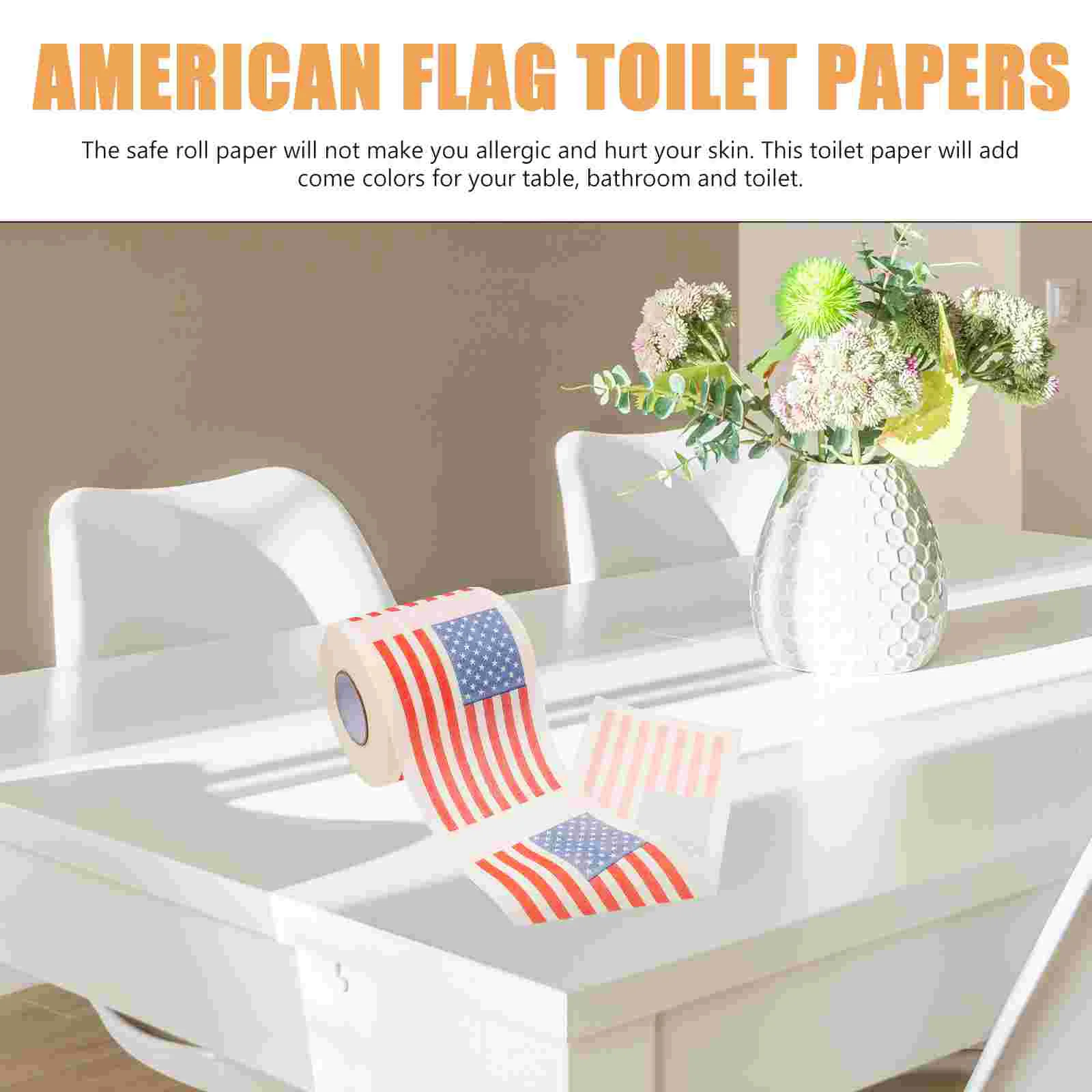 Servilletas de papel con bandera americana, 2 rollos, tejido, inodoro de escritorio, pulpa de madera impresa, baño usado