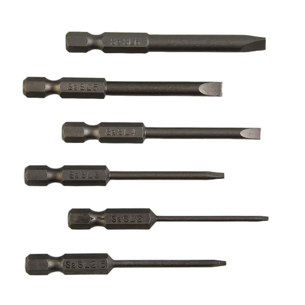 Slotted Tip Screwdriver Bit Grey SL2.0-6.0mm 6.35mm 6pcs 75mm Magnetic Bits Can Be Firmly Fixed On Screwdrivers