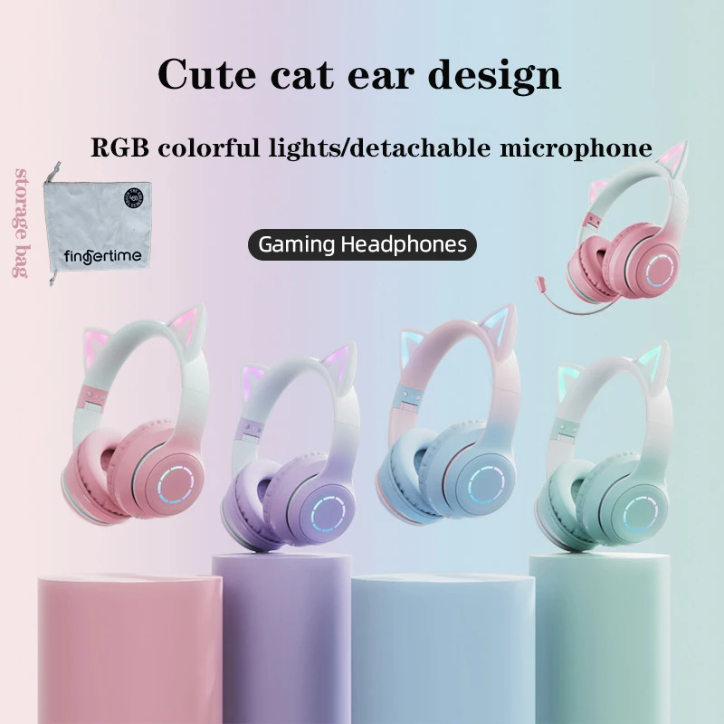 Best Gift LED Cat Ear Wireless Headphones Bluetooth 5.1 Young People Kids Headset Support 3.5mm Plug with Detachable Mic Sports