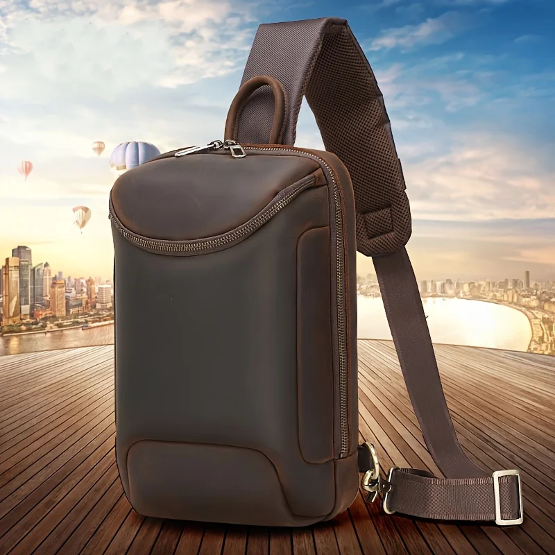Men's Chest Bag Genuine Leather Shoulder Messenger Bag Male Sling Bags Travel Day Pack Tablet Design Cow Crossbody Summer Bag