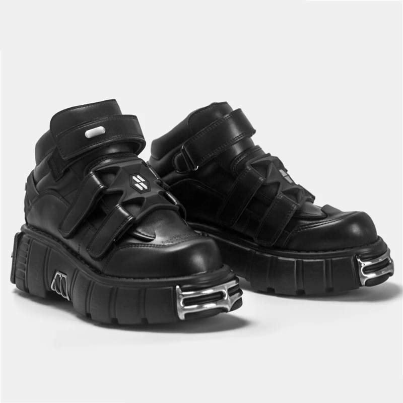 

Punk Style Women Sneakers Thick Sole Platform Shoes Casual Creepers Female Flats Metal Decor Trainers High Tops Black Pumps