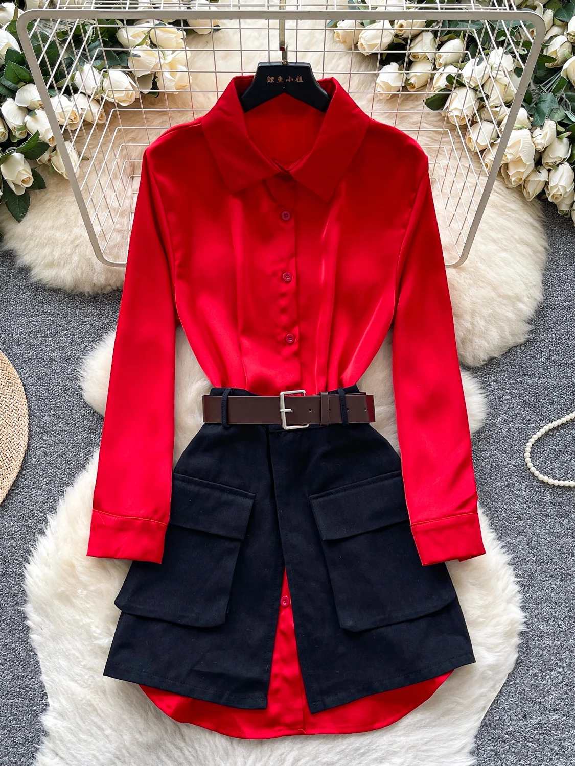 

Женская свободная повседневная юбка средней длины irt Dr с поясом и высокой талией, комплект из двух предметов, осенний многослойный дизайн Faion Sensation