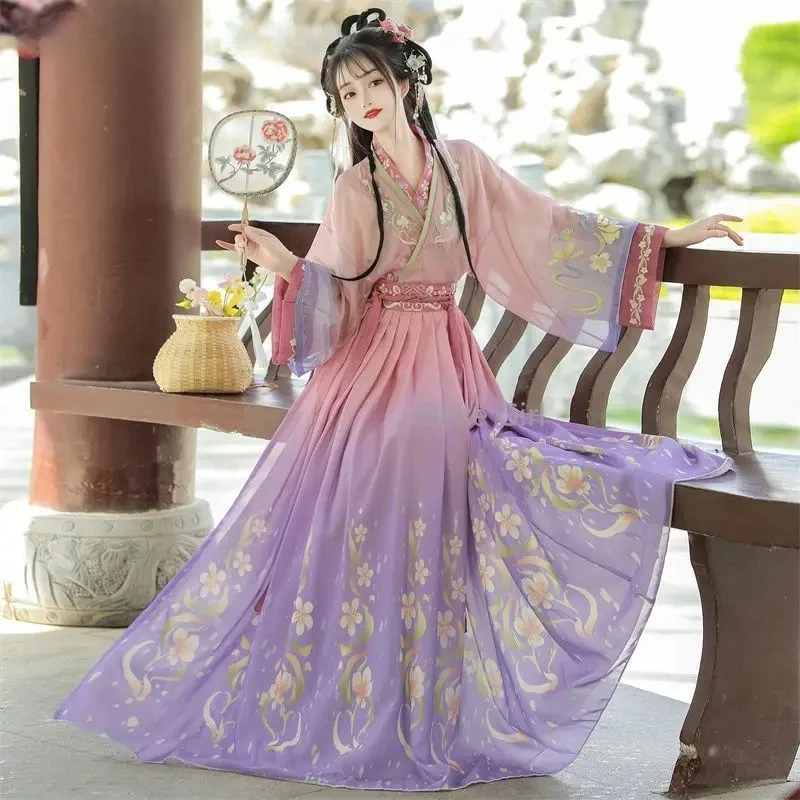 chinese-traditional-hanfu-dress-set-original-hanfu-cross-collar-waist-length-skirt-embroidered-women's-clothing