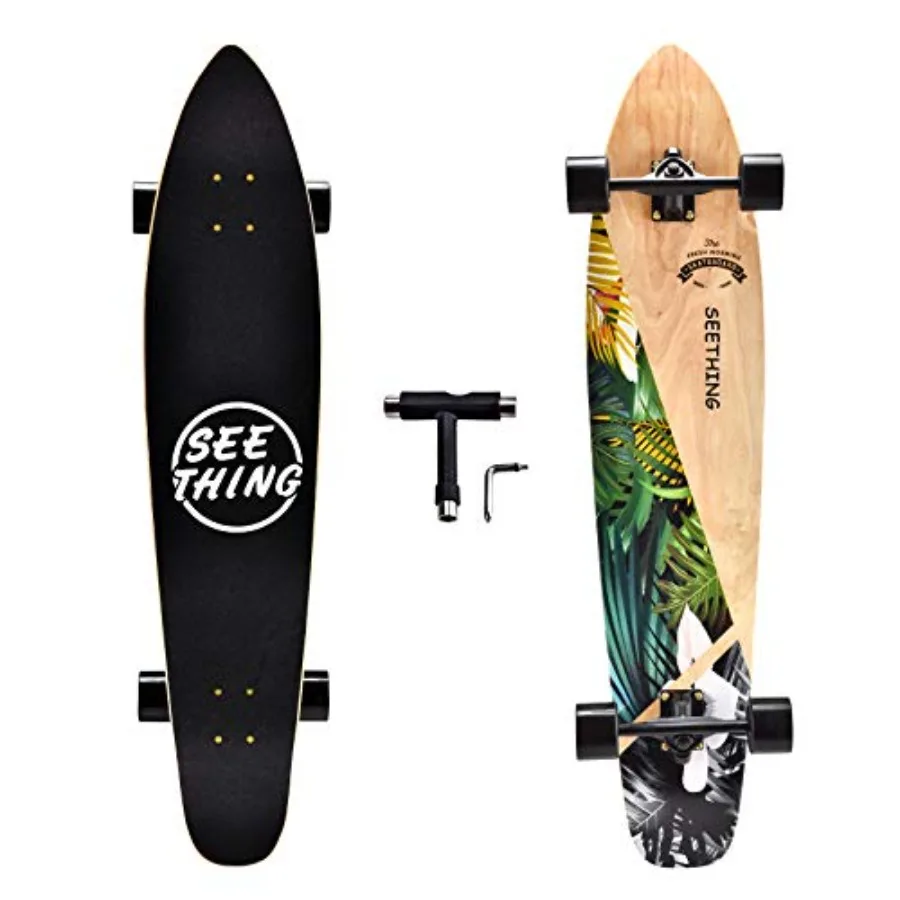 

42 Inch Longboard Skateboard Complete Cruiser Pintail Artisan Maple for Cruising Carving Free-Style and Downhill in Black