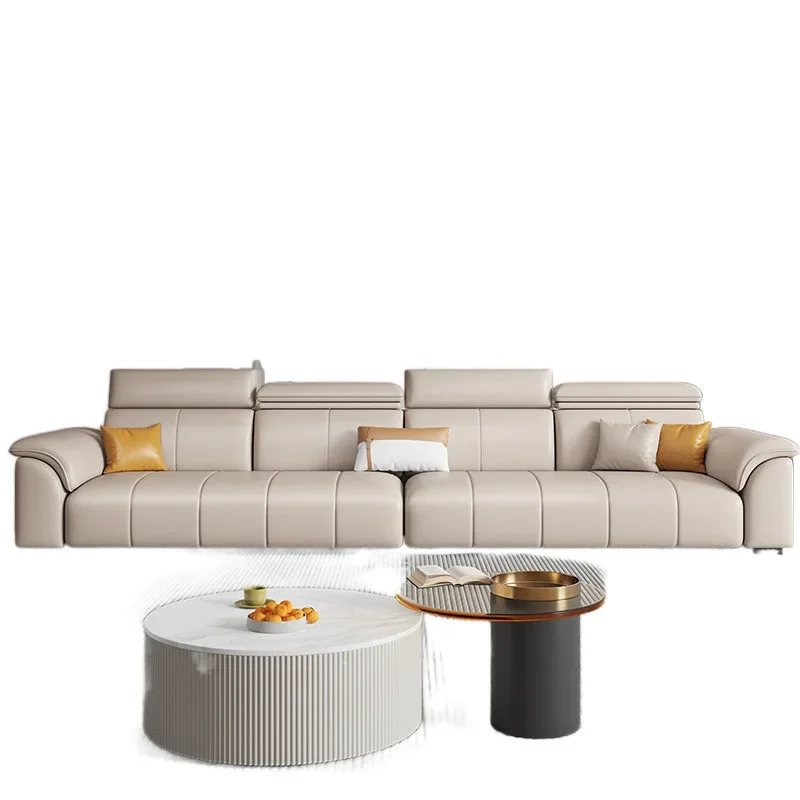 

New cream style leather sofa living room simple and modern