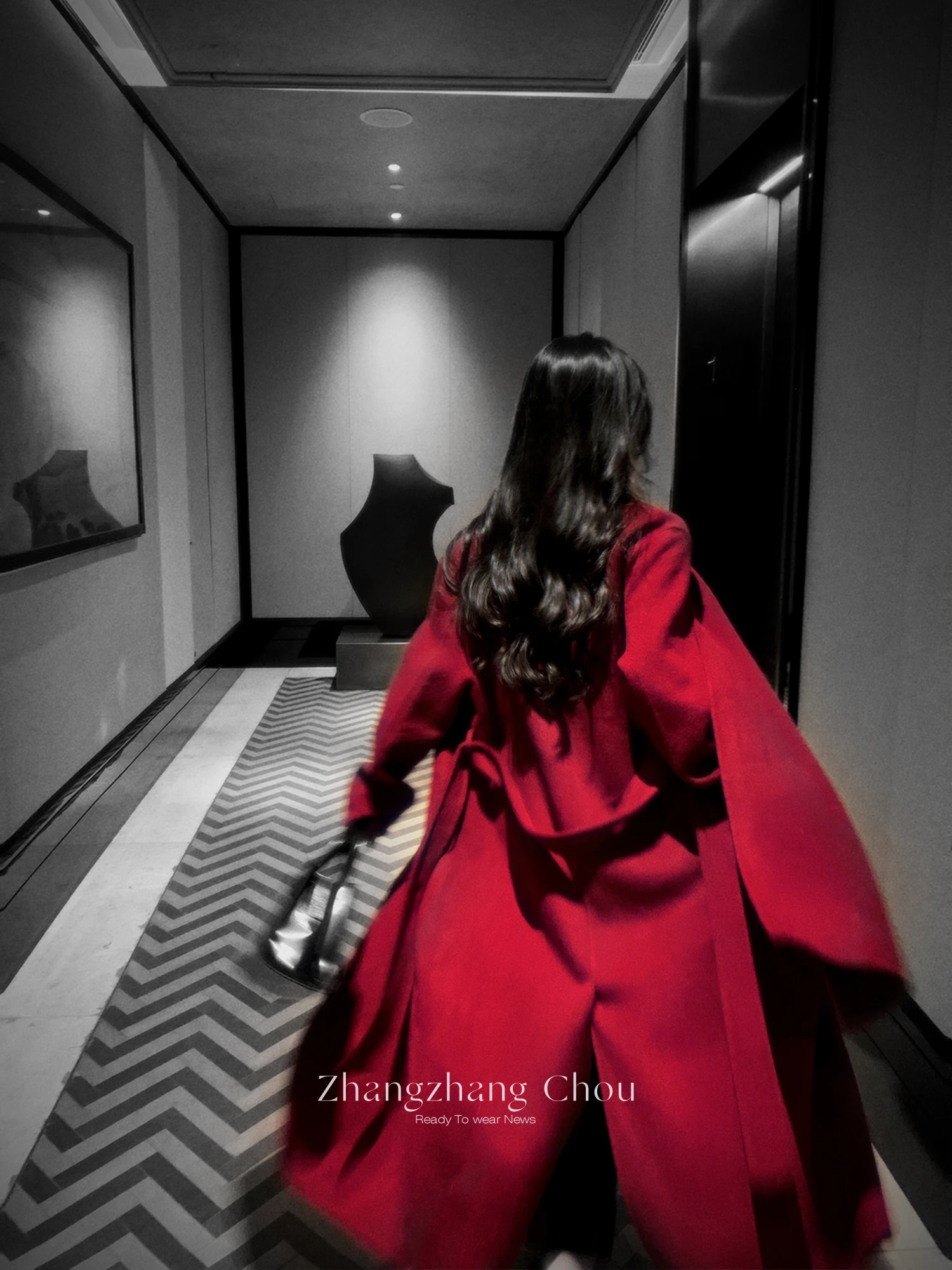 

Red Woolen Double-Faced Tweed Long Coat Women's Winter High-End Feel New Year's Outerwear Zhou Zhang Chapter Korean Sle Loo...