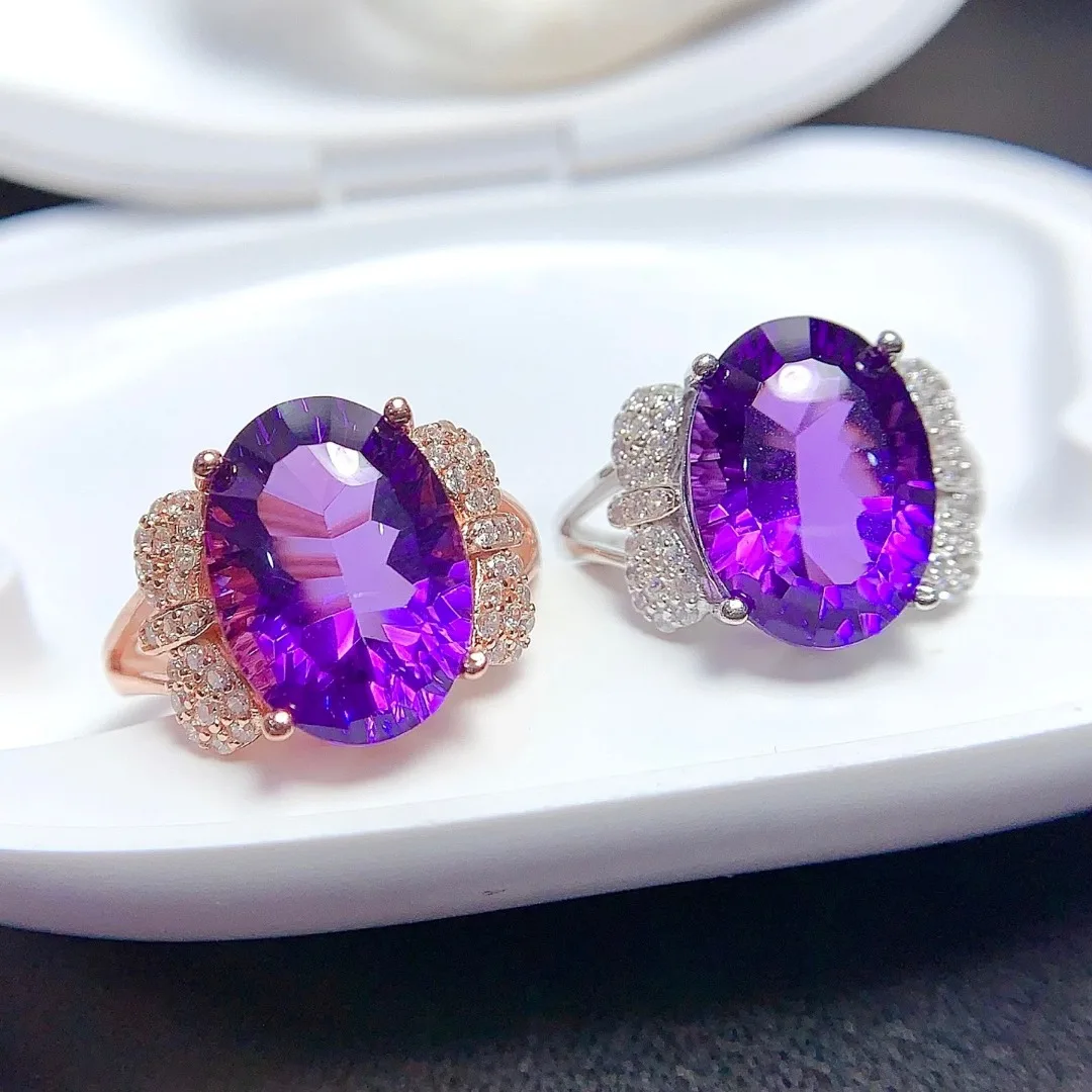 

Модное кольцо с кристаллами натурального аметиста S925, стерлинговое серебро, женские модные украшения, идеально подходящие для подарков на праздник