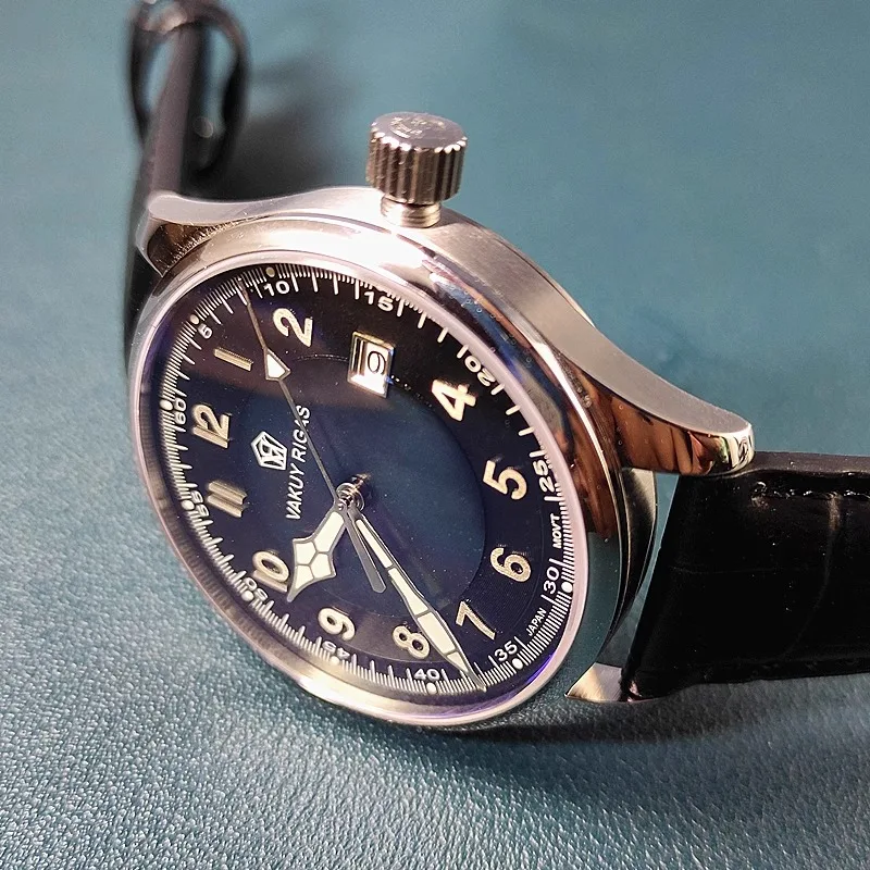 Vakuy 40mm relógio mecânico automático piloto nh35 madrepérola tridimensional prata parafuso prisioneiro negócios ao ar livre relógio à prova dwaterproof água