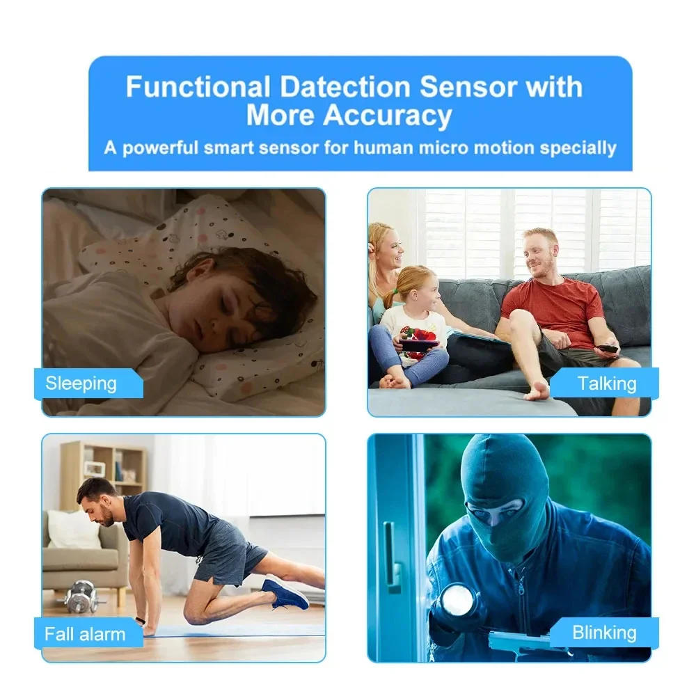 Detector de presencia humana Tuya Zigbee, Sensor de movimiento Pir con Radar MmWave Smart Life con distancia de luminancia, Monitor de detección de respiración