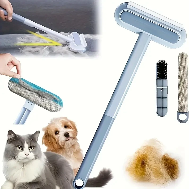 Effortless Pet Hair Remover Brush Portable Long-Handle Lint Brush for Dogs Cats Carpets Reusable Ergonomic Multipurpose Cleaner