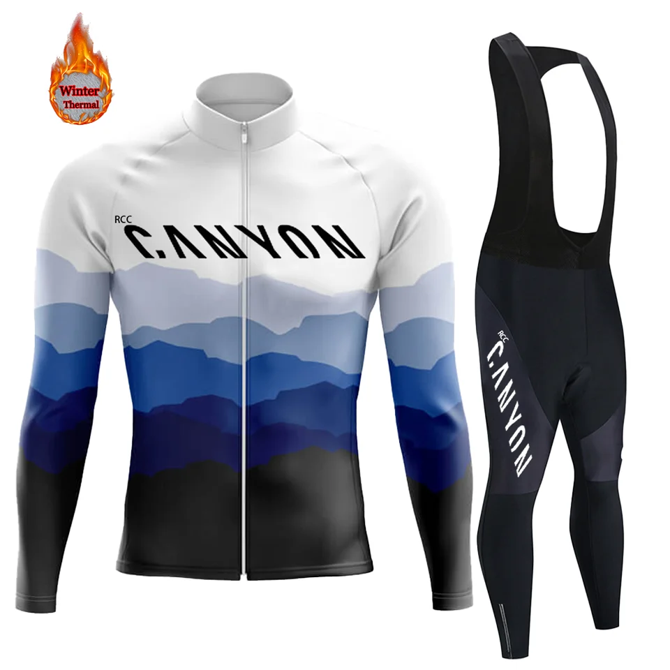 Winter Cycling Clothing RCC CANYON New Men's Long Sleeves Cycling Jersey Set Winter Thermal Fleece Road Bike Cycling Clothing