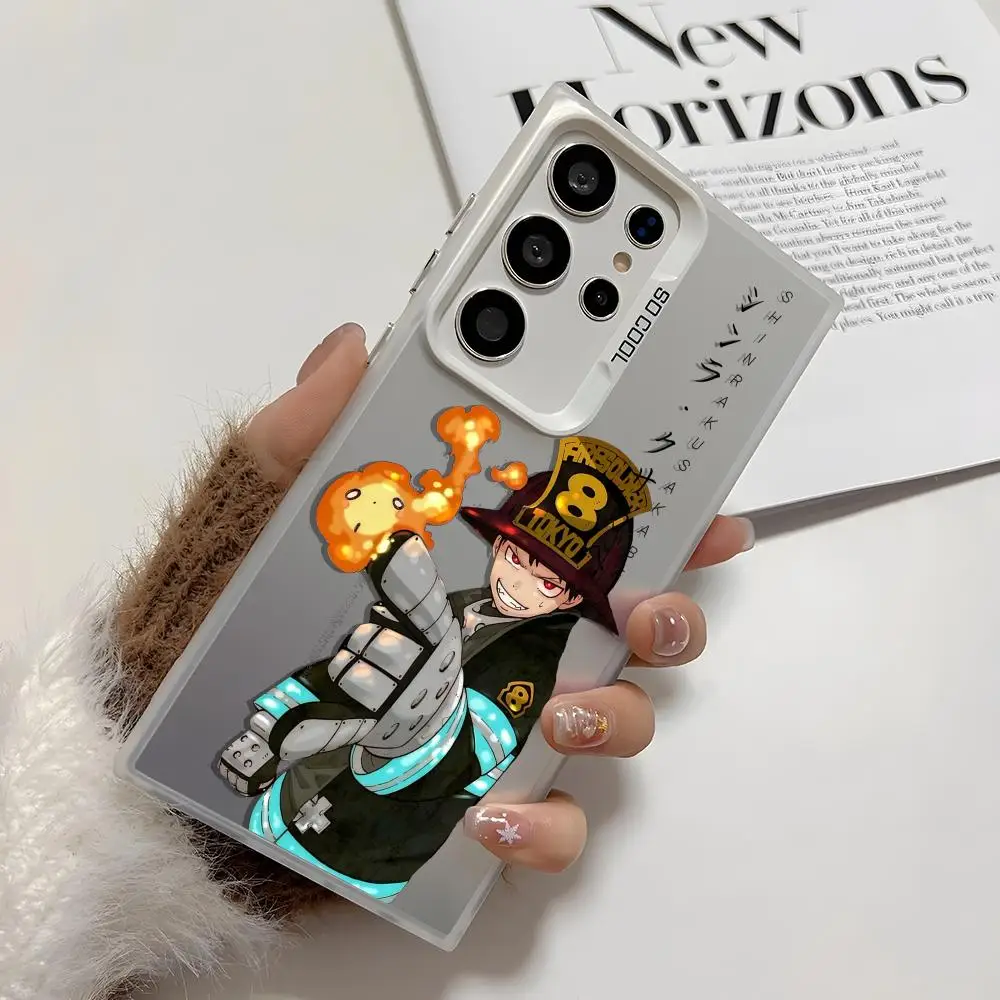 日本アニメ「消防士」スマホケース、Samsung Galaxy S25 Edge、S24、S23、S22、S21、S20 Ultra対応、シリコン製シルバーカバー
