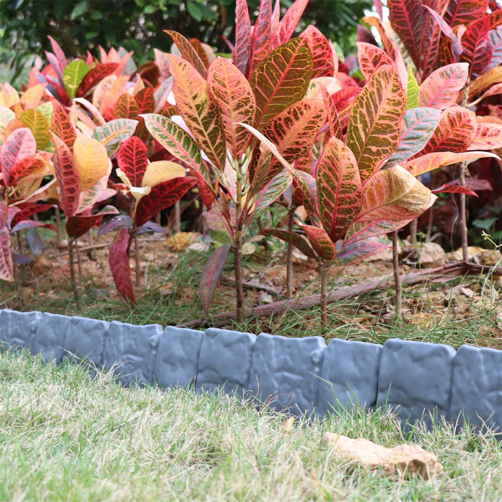 10/20/30 Stück Garten-Einfriedung mit Stein-Imitation-Effekt, Kunststoff-Rasenkante, Zaun für Landschaftsgestaltung, Blumenbeet, Pflanzenbegrenzung – Detail 2