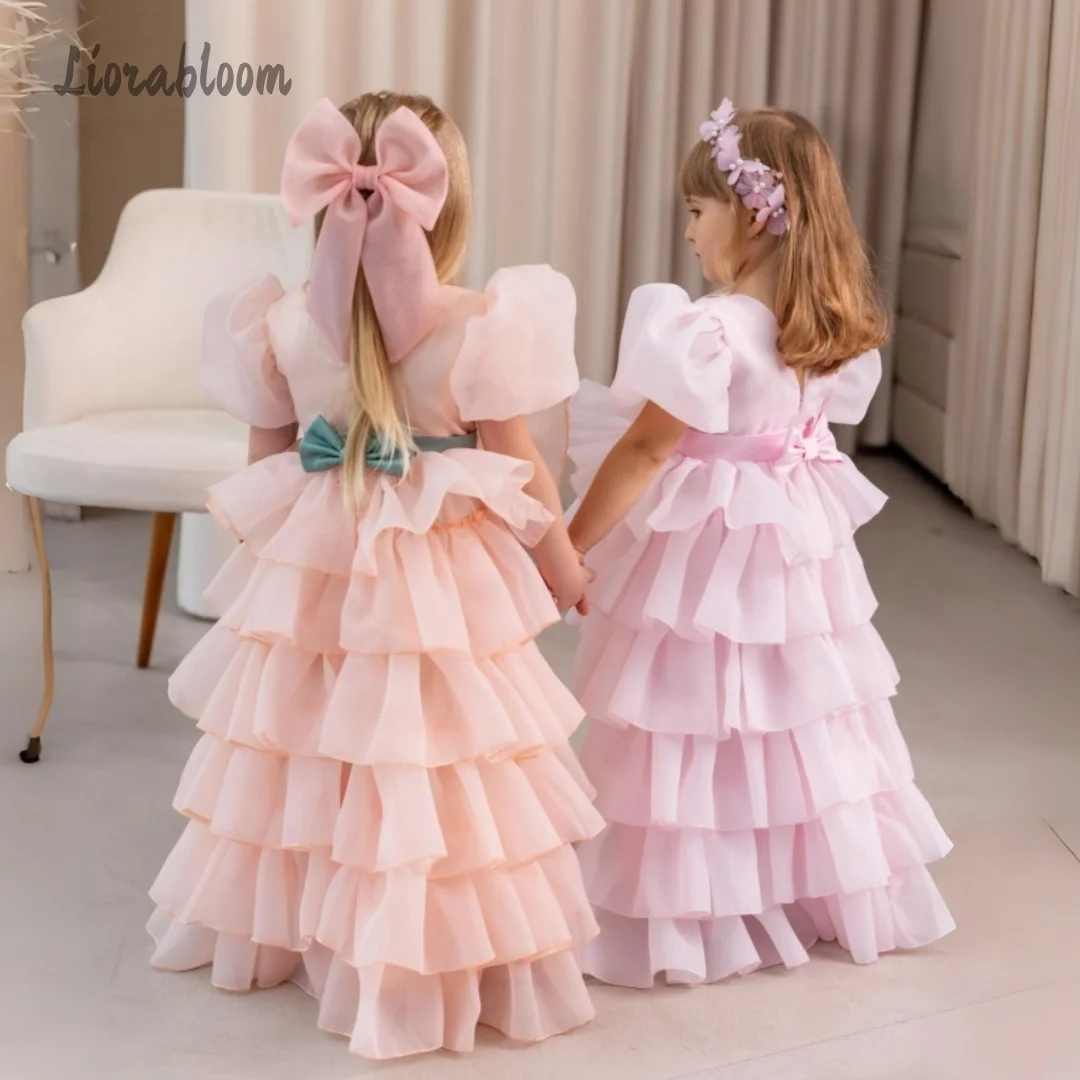 Customized Flower Girl Dress Puff-Sleeve Layered Tulle Dress Multicolor Princess Dress Wedding Party Attire свадебное платье