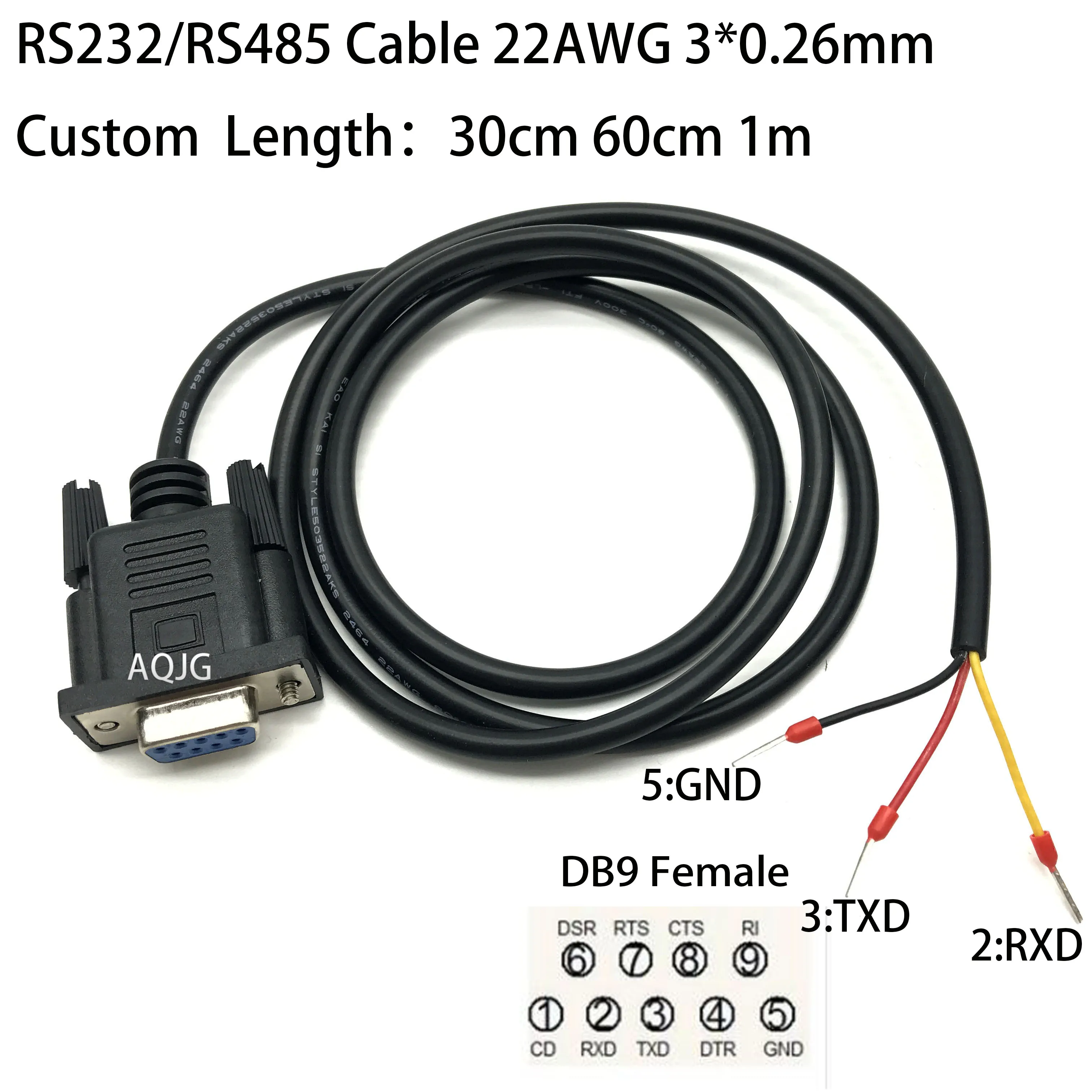 1PCS DB9 to 3pin （2 3 5 ）Cable 3pin RS232  RS485 Converter 30cm 60cm 1m customize DB9 Female Plug Wire 22AWG 9Pin