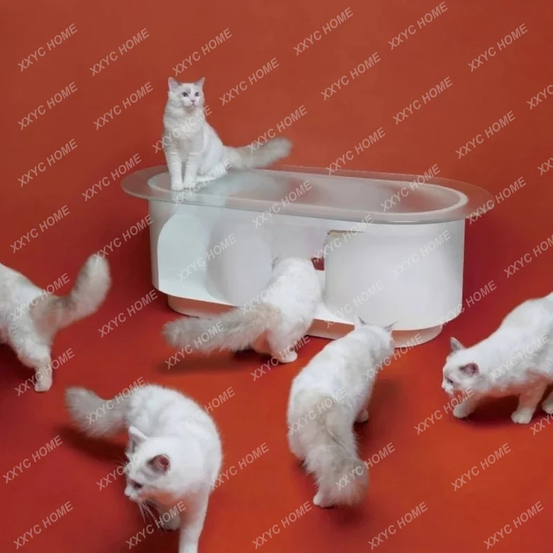 A  Small apartment coffee table cat nest edge few Nordic modern minimalist  glass cream style