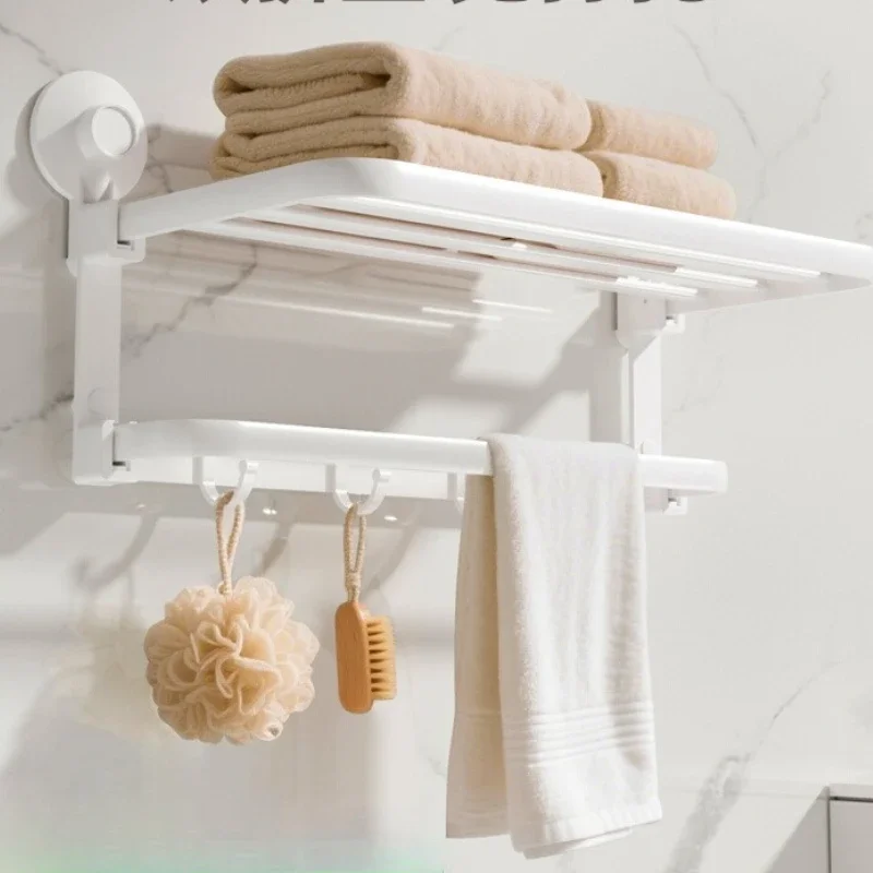 ‌Suction Cup Towel Rack, No Drill Bathroom Organizer, Foldable Shower Caddy, Space Saving Wall Mount, Rustproof Bath Accessories
