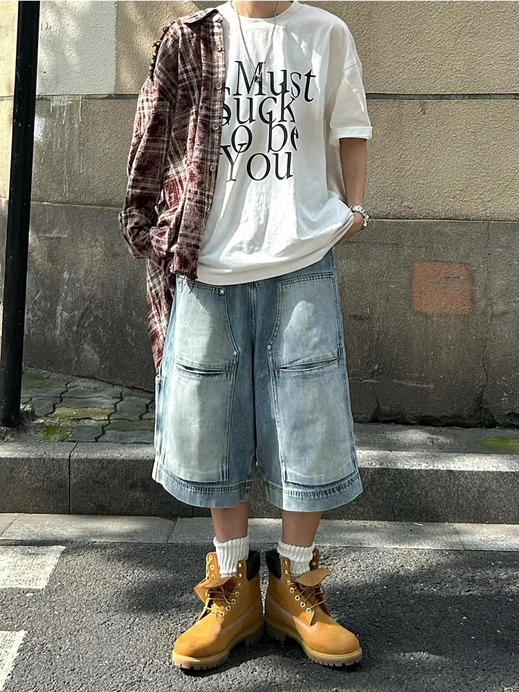 

Мужские летние джинсы из синего денима с лоскутным дизайном, модные, свободного кроя, длиной до щиколотки, прямые, для молодежи