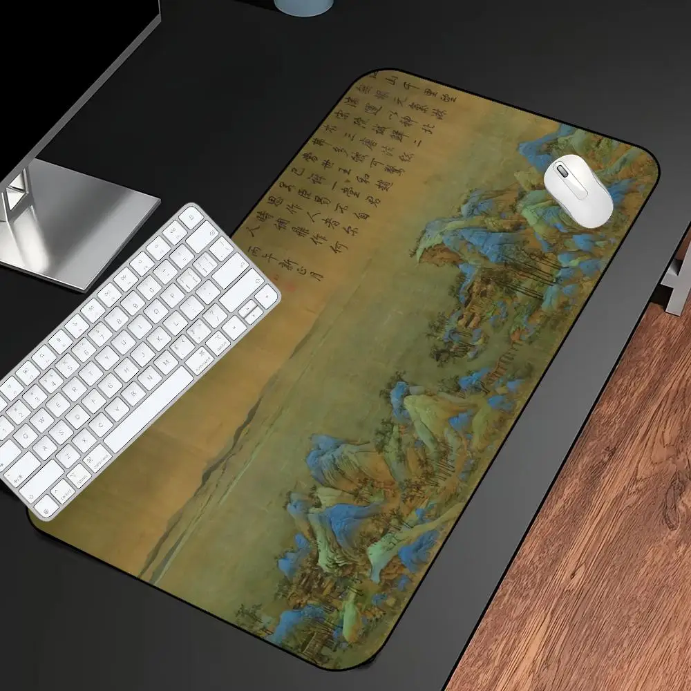 Large XXL Gaming Mouse Pad Desk Mat Keyboard Pad Chinese Traditional Thousand Li of Rivers and Mountains Antique Painting Print