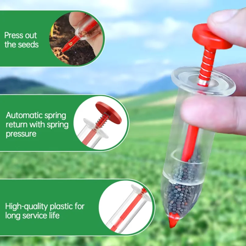 Manual Seed Sower - Adjustable Depth Hand Planter for Vegetables/Flowers, Lightweight Garden Tool with Seed Spacing Control Seed