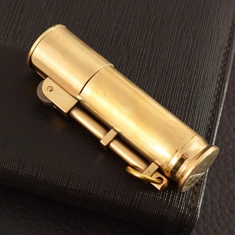 Retro Trench Brass Windproof Open Flame Kerosene Lighter Sliding Dust Cover Camping Grinding Wheel Ignition Portable Lighters