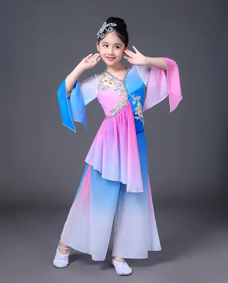 Girls Chinese style Hanfu national costumes Sleeve dance children's costumes classical dance Yangko clothing modern dance