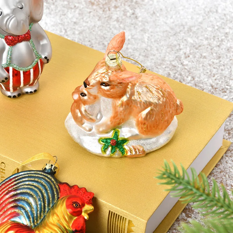 

Glass Painted Christmas Decorations Chickens Panda Elephant Shape Colorful Hanging Ornaments Christmas Tree Pendant