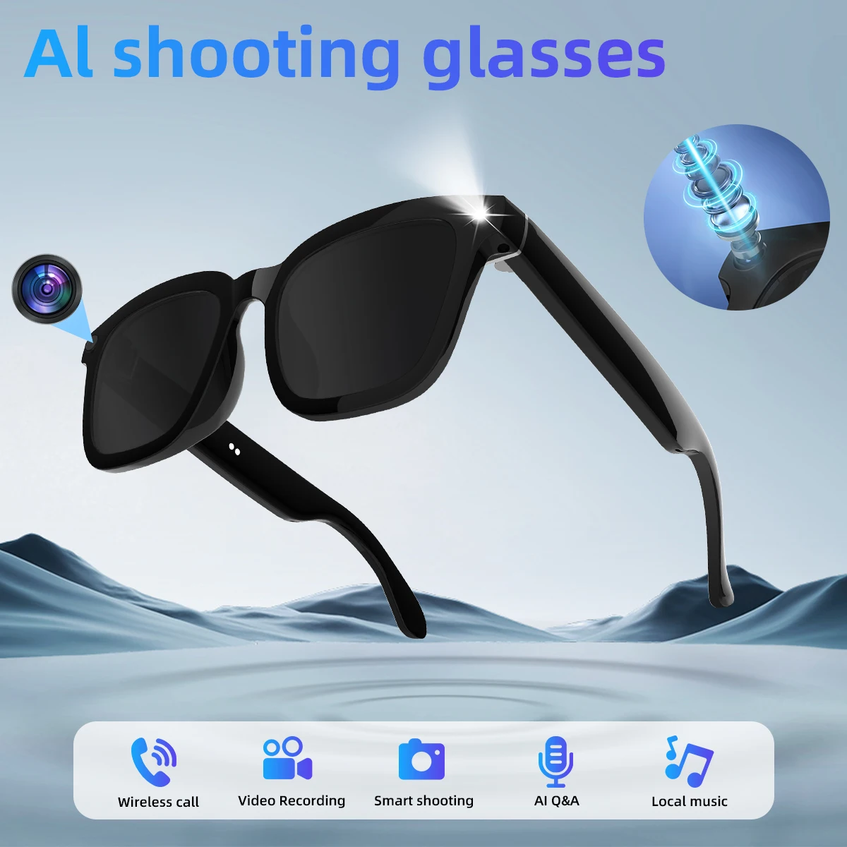 2025 New 800W Camera Smart Glasses AI Voice Talk Translation Sport Headphones Sunglasses BT Call Conference Video Recorder Gift