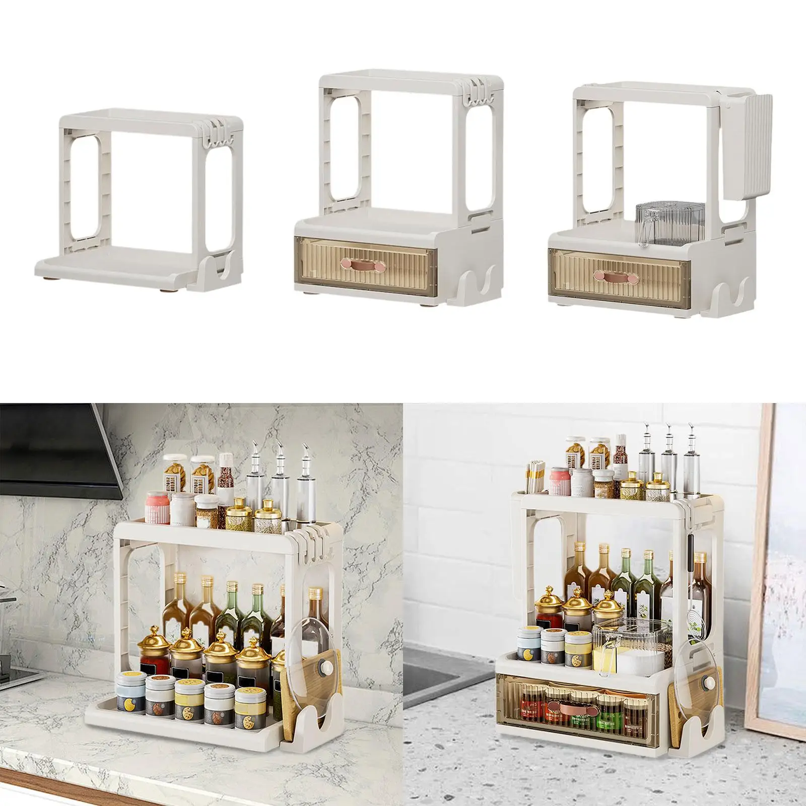 Spice Storage Rack Large Capacity Folding Easy to Assemble Detachable Side Storage Box Cupboard for Domestic Tabletop Cutlery