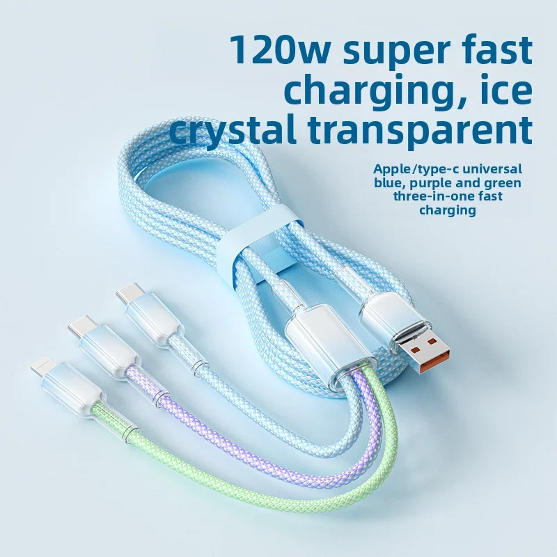 

Кабель для передачи данных мобильного телефона с постепенным изменением цвета, 120 Вт, в оплетке от одного до трех, подходит для быстрой зарядки Apple Huawei Dual Type-C