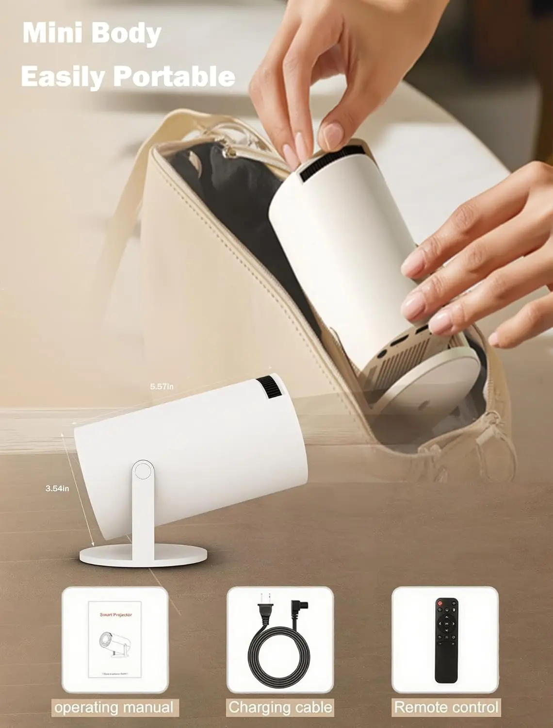 Mini Projetor 4K com Wifi6 e Bluetooth 5.0, Correção Auto Keystone, Portátil para Filmes ao Ar Livre