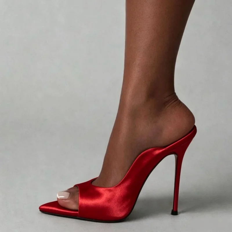 MKKHOU Fashion Pumps New High Quality Satin Fish Mouth Sandals Pointed Thin Heels 12cm High Heels Women's Heels Shoes Dress
