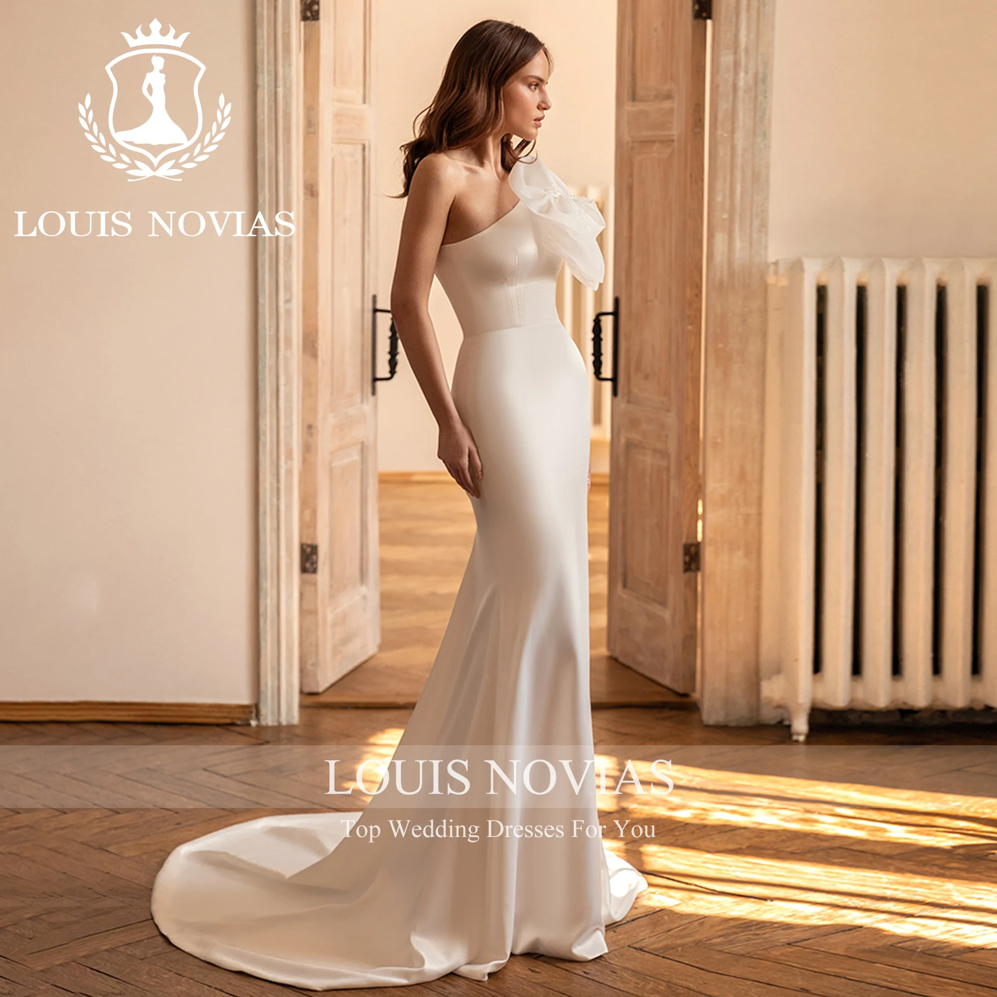 LOUIS NOVIAS abiti da sposa a sirena 2023 Vintage una spalla senza spalline 3D fiori guaina abito da sposa in raso Vestidos De Novia