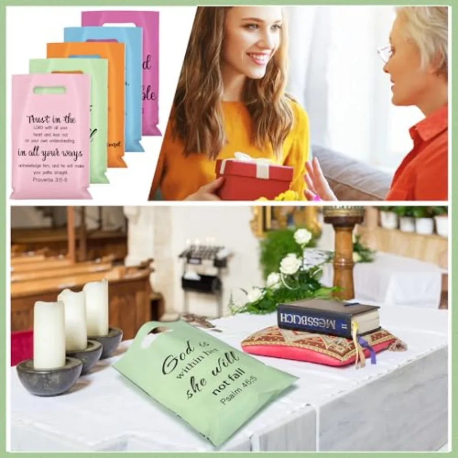 200 bolsas de regalo religioso para iglesia, bolsas de plástico a granel con asas, bolsas para versículo de la Biblia, regalo de dulces cristianos, Ideal para la madre