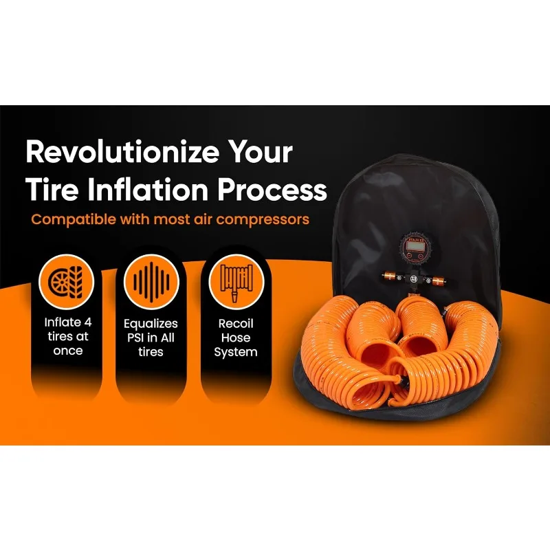 4 Tire Hose System | Heavy Duty Truck or Car Tires | UTV Side By Side Tires Fast Inflation  4 Tires at Once  Auto Equalize