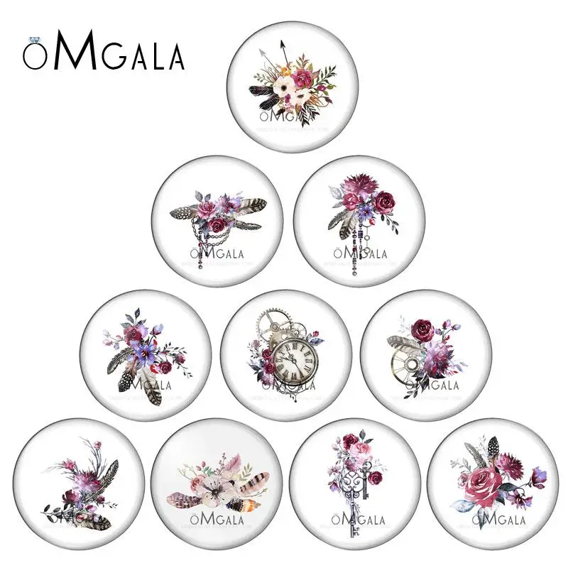 Watercolor Art Paintings Boho Rose Flowers 10mm/12mm/16mm/18mm/25mm Round Photo Glass Cabochon Demo Flat Back Making Findings