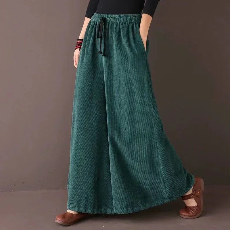 Casual High Waisted Straight Wide Leg Corduroy Pants For Women With Pockets Autumn Winter Loose Plus Velvet Warm Trousers C308