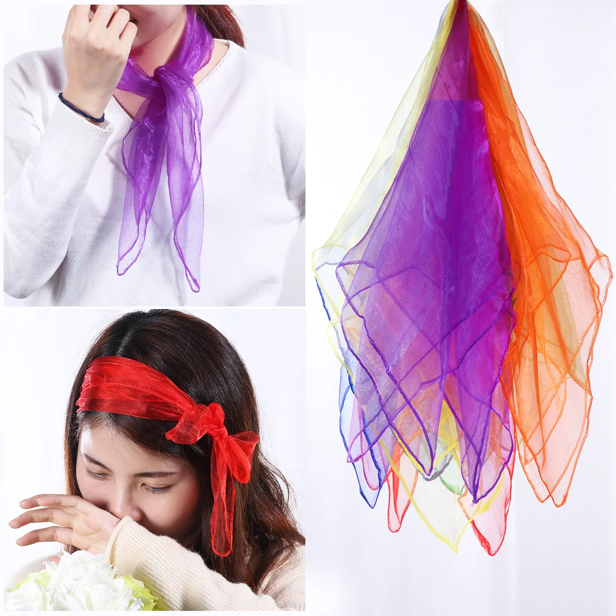 

12pcs Square Silk 63X63Cm Soft Dance Rhythm Scarves For Stage Performance Sun Protection Decorative Accessories