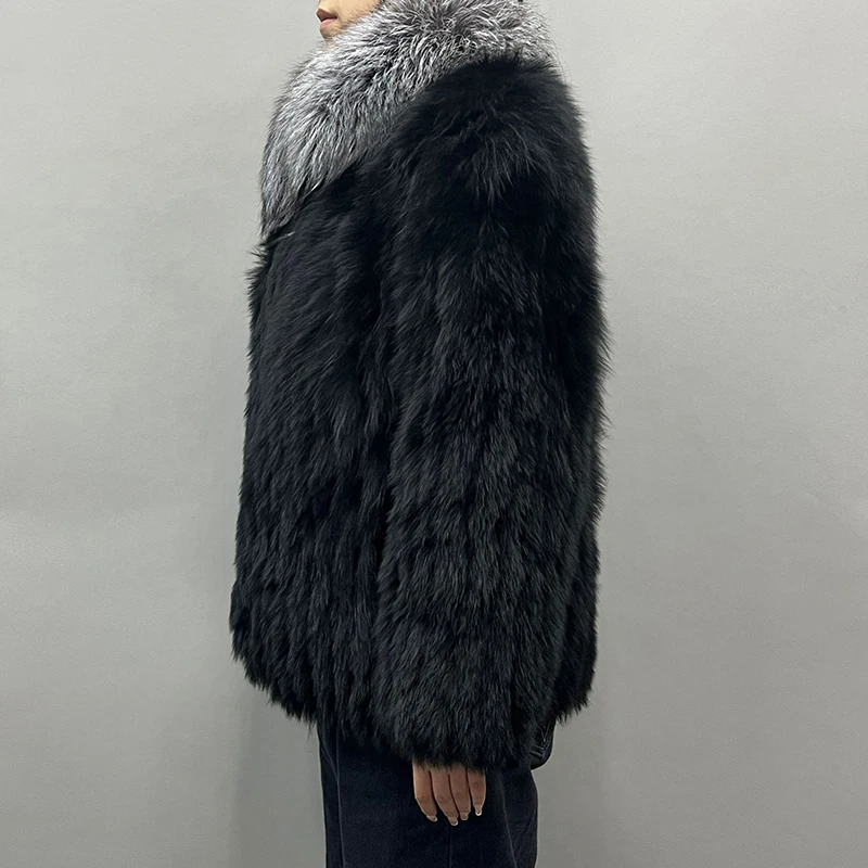 2024 Winter Real Fox Fur Knitted Coats Lady Fashion Luxury Natural Fur Jackets with Big Silver Collar