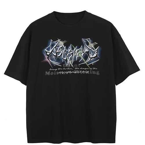 T-Shirt Streetwear Sharp Letters Graphic T Shirt Cotton Hipster Men Tshirt Unisex Tops Tees Black Hip Hop