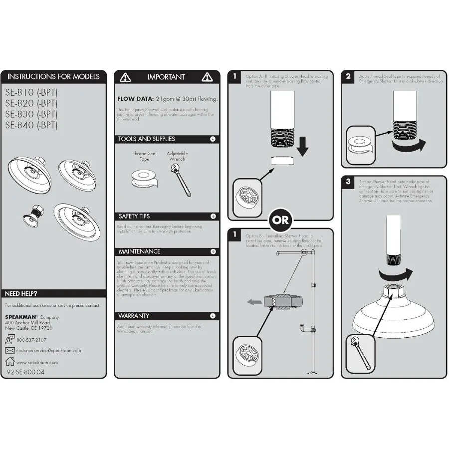 SE820 Vida útil de 8 pol. Cabeça de chuveiro de segurança em aço inoxidável para uso em emergências em configurações industriais e de laboratório Stainl durável