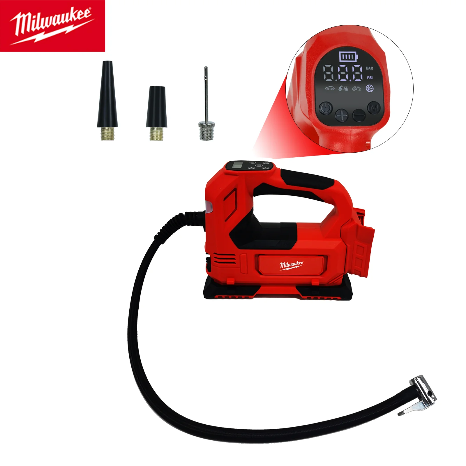 Tire Inflator Air Compressor for Milwaukee 18V Battery 150PSI Cordless Electric Air Pump with Digital Pressure Gauge