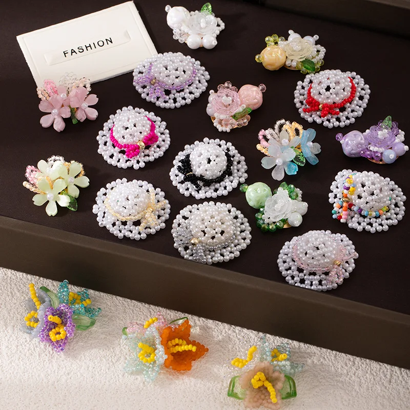 Beaded Color Block Bow Straw Hat Brooch for Women, Sweet Dopamine Color Brooch, Versatile Elegant Lapel Pin Wholesale