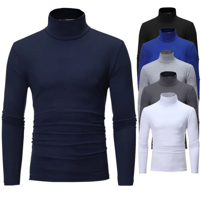 

Men's Solid Color Turtleneck T-Shirt Autumn Winter Casual Long Sleeve Basic Bottoming Shirt Fashion Solid Color Slim-Fit Tops