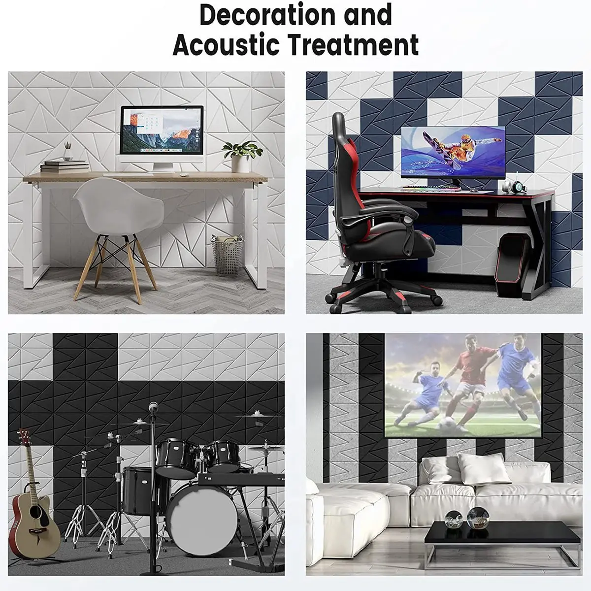 AB11-12Pack Acoustic Foam Panels Sound Proof Foam Panels Sound Panels High Density With Self-Adhesive, 12X 12X 0.4Inch Black