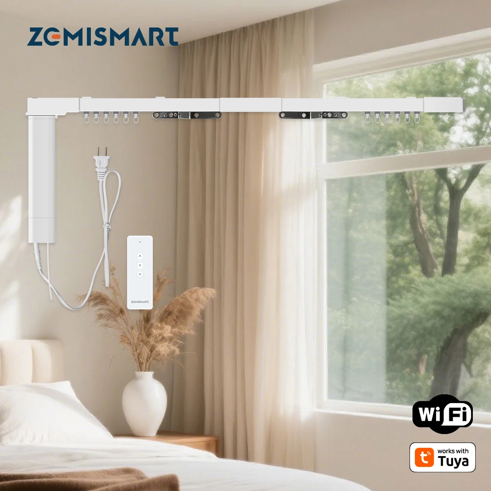 Elektrischer Vorhangmotor von Zemismart WiFi mit benutzerdefinierten Schienen, funktioniert mit der Smart Life App Alexa Google Home Siri Sprachsteuerung