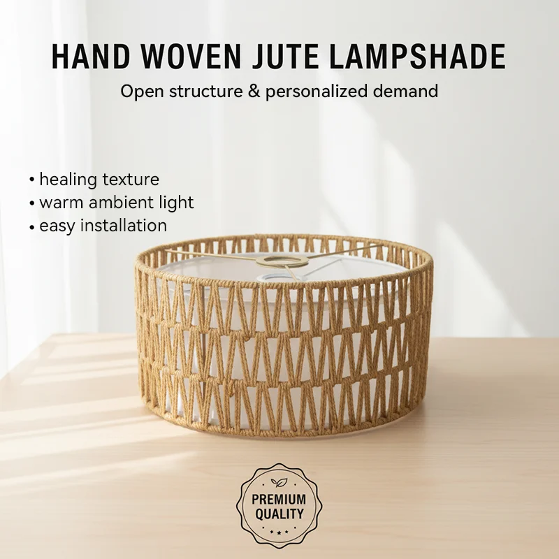 Handwoven Boho Drum Lamp Shade, Rope Cylinder Cover for Table Floor Pendant Light